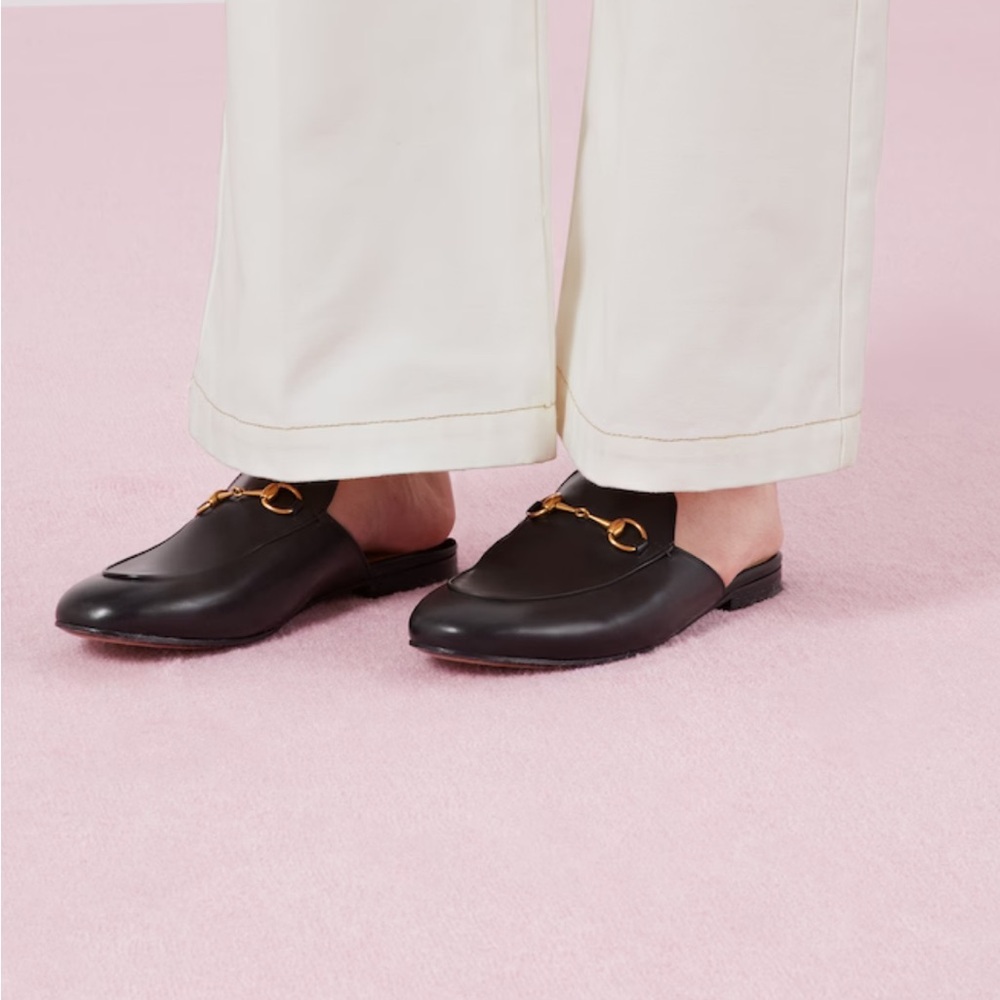 Slip On Gold Metal Mule Flats